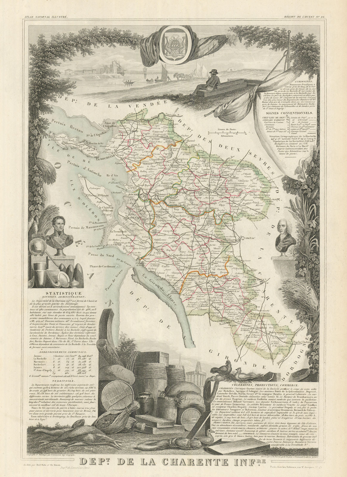 Département de la CHARENTE-INFÉRIEURE . Charente-Maritime. LEVASSEUR 1856 map